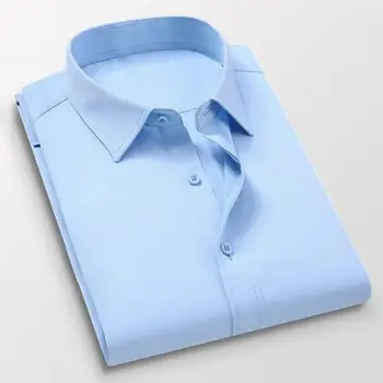 Vīrieši Oficiālu Kreklu, Savukārt-Collar Augstas Elassticity vienkrāsainu Viena krūtīm, garām Piedurknēm Biznesa Stils Mīksta Elpojošs Plus S
