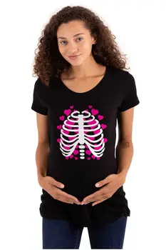 Sieviešu Dzemdību Halloween Skelets Ribu Būris Sirdis T Krekls ar garām piedurknēm Tee