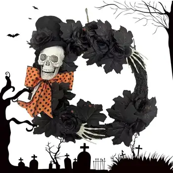 Skelets Vainags Halloween Izturīgs Mākslas Atstāj Iekštelpu Āra Sākuma Halloween Svētku Dekori Kamīna Durvīm