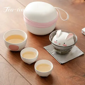 Boutique Ķīniešu Stilā Tējas Tase Uzstādīt Portatīvo Ceļojumu Teaset 1 Pot 3 Tases Gudrs Trušu Tēju Izgatavošanas Pot Tējas Ceremonija Kung Fu Teaware