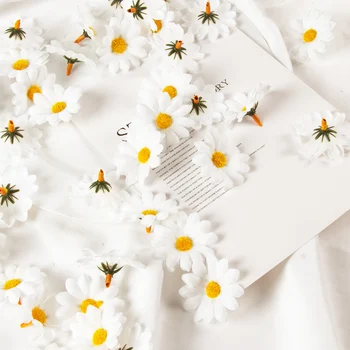 100gab Mini Daisy Ziedu Galvas Dekoratīvais zīda Mākslīgie Ziedi Kāzu Rotājumi DIY Ziedu Dizains Amatniecība Mājas Puse dekori